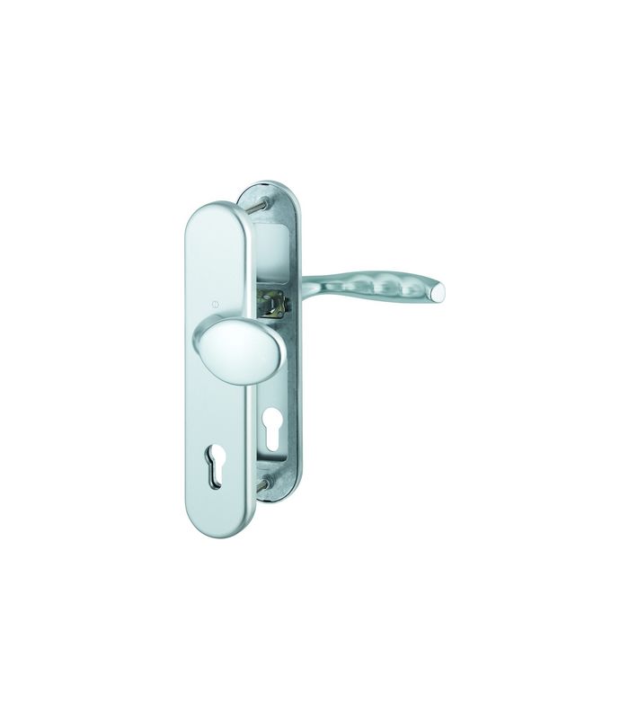 HOPPE Sicherheits-Wechselgarnitur New York 76G/3331/3410/1810H, Langschild oval, 12mm, ES 1, ohne Zylinderabdeckung, Profilzylinder gelocht, Entfernung 92mm, Vierkant 10mm, Türstärke 66-71mm, naturfarben eloxiert, DIY