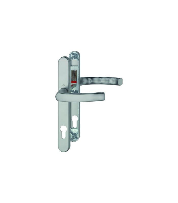 HOPPE Drückergarnitur Liège 1540/3347N, Langschild, oval, Profilzylinder gelocht, Entfernung 92mm, Vierkant 8mm, Türstärke 72 - 82mm, Befestigungstechnik mit Stütznocken, grau, stahlfarbig, eloxiert