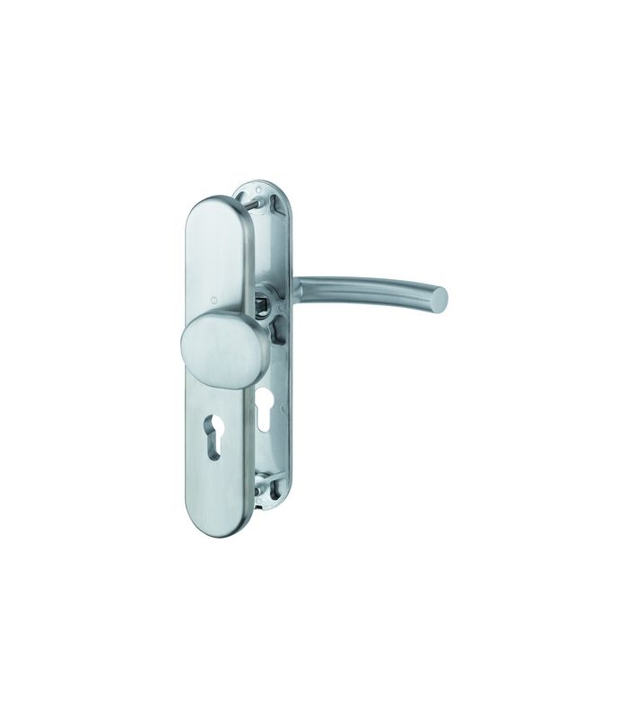 HOPPE Sicherheits-Wechselgarnitur Alta E86G/3331A/3440/1433Z, Langschild oval, 12mm, ES 0, ohne Zylinderabdeckung, Profilzylinder gelocht, Entfernung 72mm, Vierkant 8mm, Türstärke 37-42mm, edelstahl matt, DIY