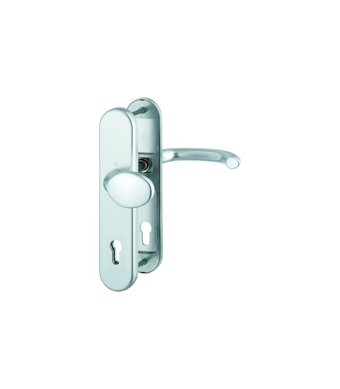 HOPPE Sicherheits-Wechselgarnitur Marseille FS-76G/3331/3310/1138F, Langschild oval, 12mm, ES 1, ohne Zylinderabdeckung, Profilzylinder gelocht, Entfernung 92mm, Vierkant 9mm, Türstärke 67-72mm, naturfarben eloxiert