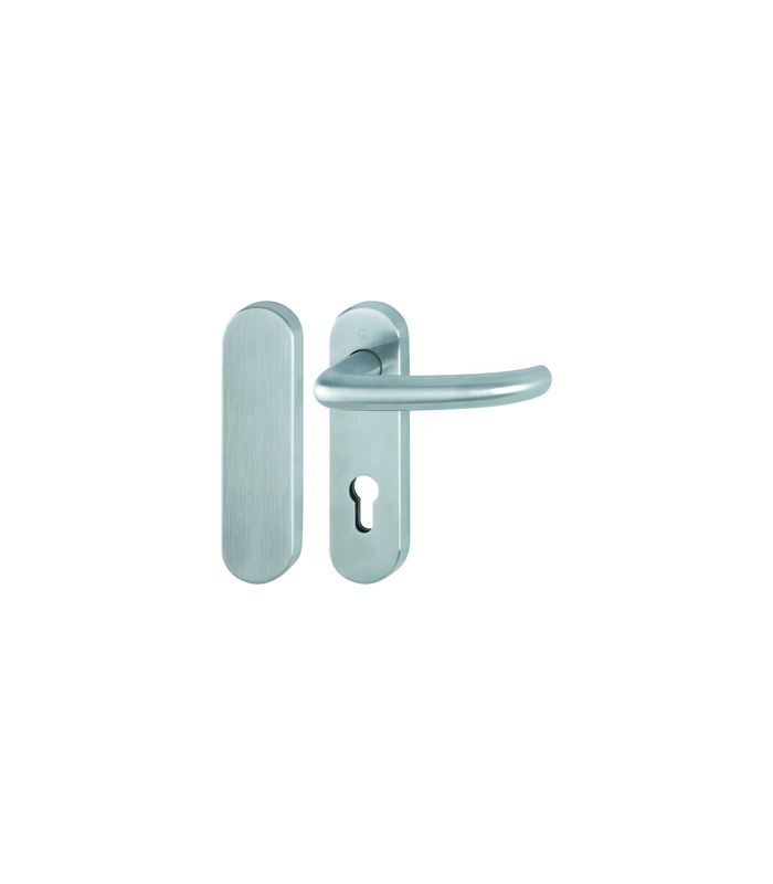 HOPPE Standflügelgarnitur San Francisco FS-E1301/353KH, Kurzschild, oval, Blind/Profilzylinder gelocht, Entfernung 72mm, Vierkant 9mm, Türstärke 40 - 65mm, Befestigungstechnik mit Stütznocken, grau, edelstahl matt