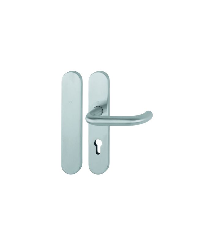 HOPPE Standflügelgarnitur Paris FS-E138/353H, Langschild, oval, Blind/Profilzylinder gelocht, Entfernung 72mm, Vierkant 9mm, Türstärke 40 - 65mm, Befestigungstechnik mit Stütznocken, grau, edelstahl matt