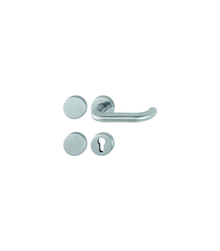 HOPPE Standflügelgarnitur Paris FS-E138/42H/42HS, Rosette, Blind/Profilzylinder gelocht, Vierkant 9mm, DIN Links-Rechts, TS 40 - 65mm, Befestigungstechnik mit Stütznocken, grau, edelstahl matt