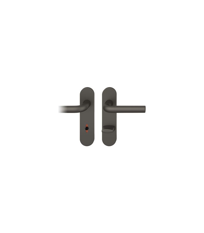 FSB Drückergarnitur 12 1075, Kurzschild, oval, WC Schauscheibe/Schlitzkopf, Entfernung 78mm, Vierkant 8mm, Riegel-Vierkant 8mm, Türstärke 39 - 58mm, Befestigungstechnik mit Stütznocken, braun, dunkelbronzefarben, gestrahlt