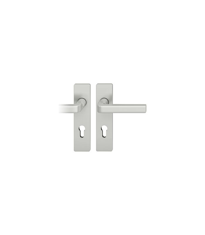 FSB Drückergarnitur 72 1004, Kurzschild, eckig, Profilzylinder gelocht, Entfernung 72mm, Vierkant 8mm, DIN Links, Türstärke 39 - 48mm, Befestigungstechnik mit Stütznocken, silber, naturfarben, eloxiert