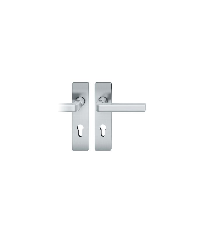 FSB Drückergarnitur 72 1004, Kurzschild, eckig, Profilzylinder gelocht, Entfernung 72mm, Vierkant 8mm, DIN Rechts, Türstärke 39 - 48mm, Befestigungstechnik mit Stütznocken, grau, edelstahl, fein matt