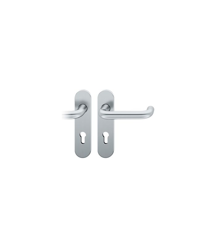 FSB Drückergarnitur 79 1070, Kurzschild, oval, Profilzylinder gelocht, Entfernung 72mm, Vierkant 9mm, DIN Links, Türstärke 39 - 48mm, Befestigungstechnik mit Stütznocken, grau, edelstahl, fein matt