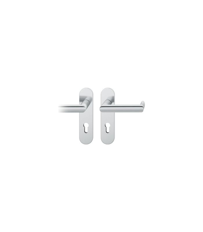 FSB Drückergarnitur 79 1178, Kurzschild, oval, Profilzylinder gelocht, Entfernung 72mm, Vierkant 9mm, Türstärke 39 - 48mm, Befestigungstechnik mit Stütznocken, grau, edelstahl, fein matt