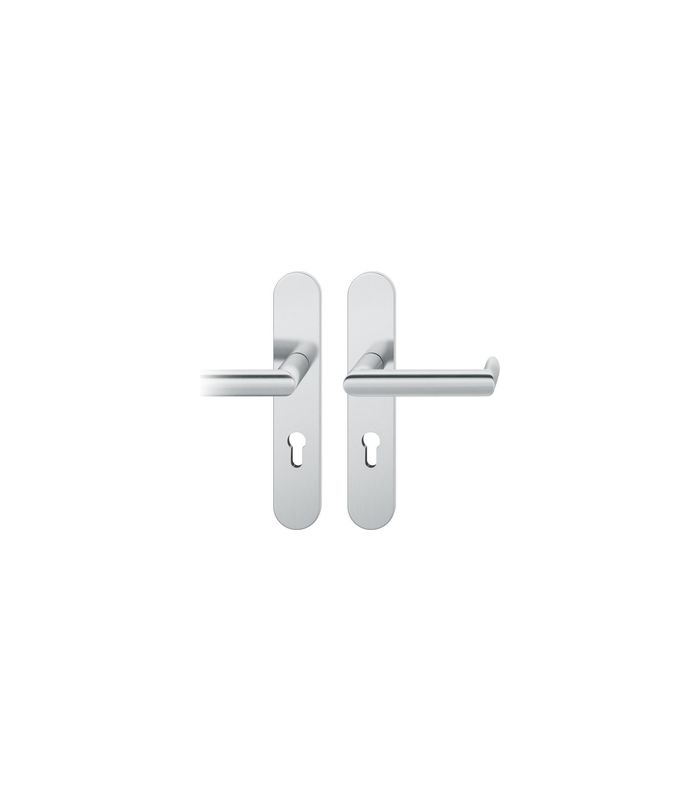 FSB Drückergarnitur 79 1178, Langschild, oval, Profilzylinder gelocht, Entfernung 72mm, Vierkant 9mm, Türstärke 39 - 48mm, Befestigungstechnik mit Stütznocken, grau, edelstahl, fein matt