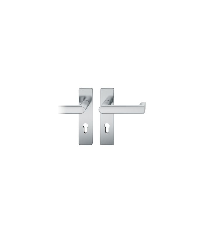 FSB Drückergarnitur 79 1245, Kurzschild, eckig, Profilzylinder gelocht, Entfernung 72mm, Vierkant 9mm, Türstärke 39 - 48mm, Befestigungstechnik mit Stütznocken, grau, edelstahl, fein matt