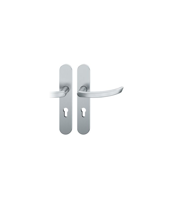 FSB Drückergarnitur 79 1119, Langschild, oval, Profilzylinder gelocht, Entfernung 72mm, Vierkant 9mm, DIN Links, Türstärke 39 - 48mm, Befestigungstechnik mit Stütznocken, grau, edelstahl, fein matt