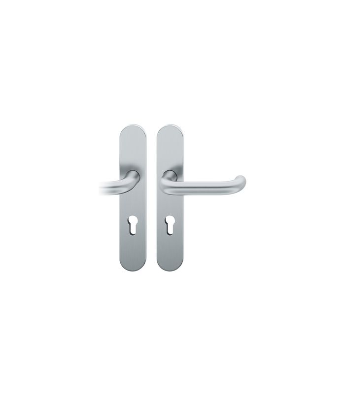 FSB Drückergarnitur 79 1146, Langschild, oval, Profilzylinder gelocht, Entfernung 72mm, Vierkant 9mm, DIN Links, Türstärke 39 - 48mm, Befestigungstechnik mit Stütznocken, grau, edelstahl, fein matt