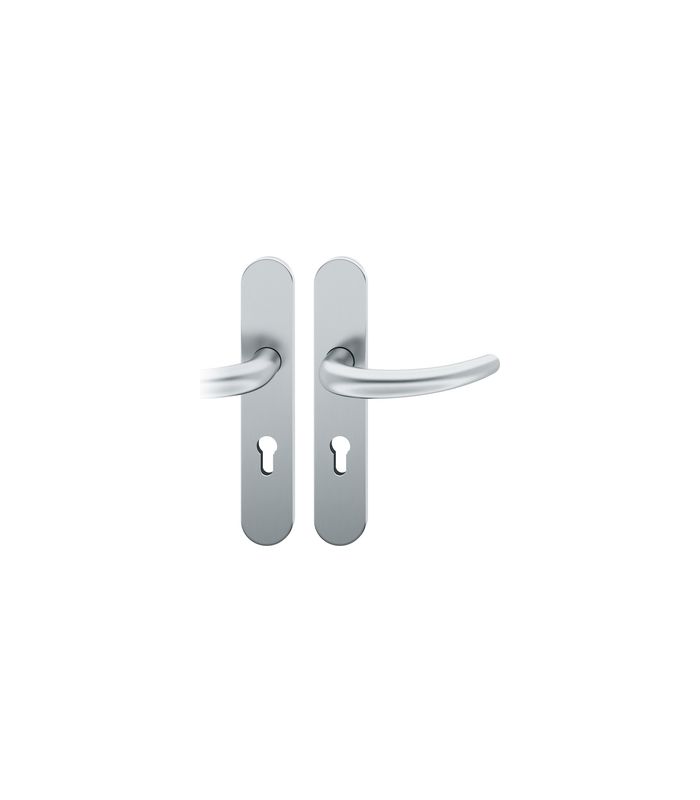 FSB Drückergarnitur 79 1160, Langschild, oval, Profilzylinder gelocht, Entfernung 72mm, Vierkant 9mm, DIN Links, Türstärke 39 - 48mm, Befestigungstechnik mit Stütznocken, grau, edelstahl, fein matt