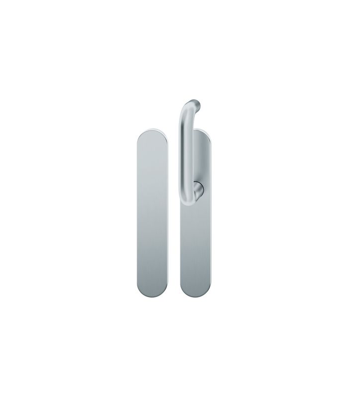 FSB Standflügelgarnitur 79 1070, Langschild, oval, Blind/ungelocht, Vierkant 9mm, Türstärke 39 - 48mm, Befestigungstechnik mit Stütznocken, grau, edelstahl, fein matt