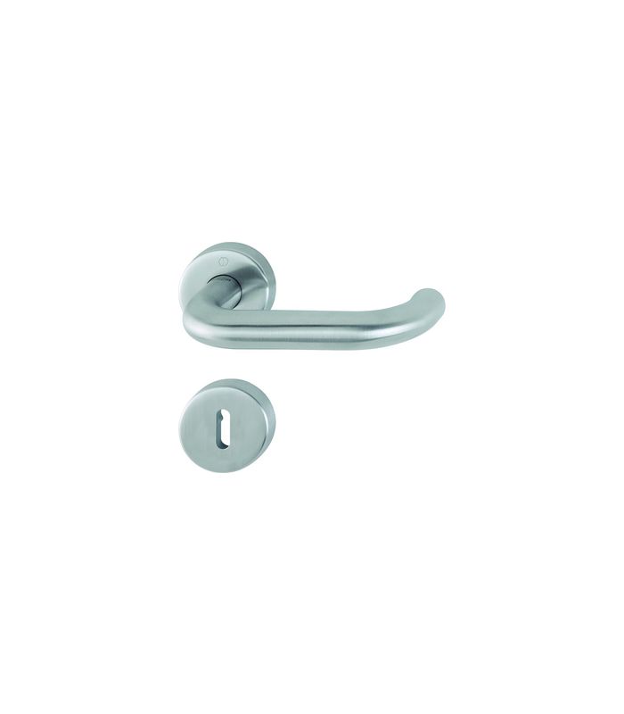 HOPPE Drückergarnitur Paris E138/42H/42HKVS, Rosette, Buntbart gelocht, Vierkant 8mm, DIN Links-Rechts, TS 40 - 45mm, Befestigungstechnik mit Stütznocken, grau, edelstahl matt-SecuSan