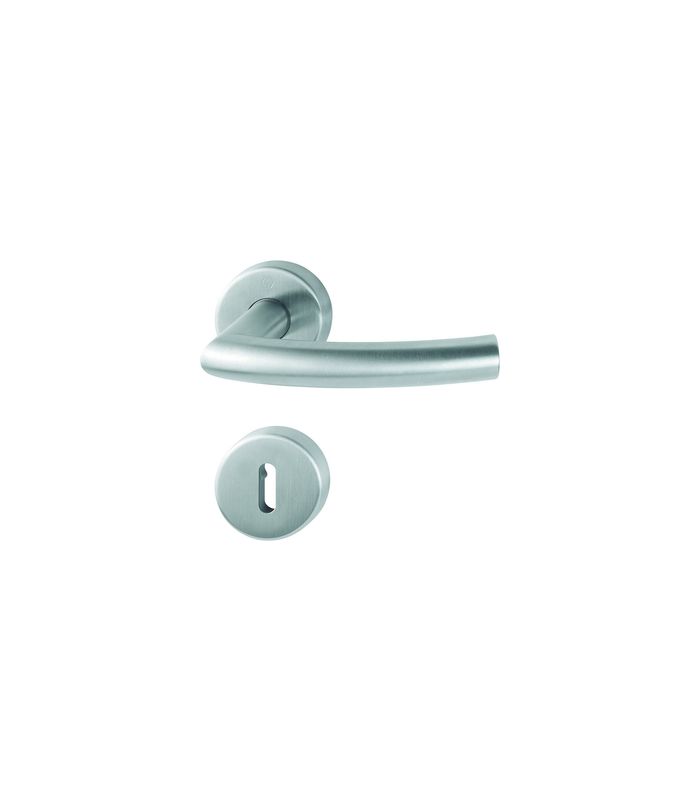 HOPPE Drückergarnitur Trondheim E1430/42H/42HKVS, Rosette, Buntbart gelocht, Vierkant 8mm, DIN Links-Rechts, TS 40 - 45mm, Befestigungstechnik mit Stütznocken, grau, edelstahl matt