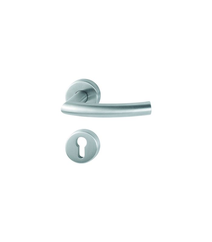 HOPPE Drückergarnitur Trondheim E1430/42H/42HKVS, Rosette, Profilzylinder gelocht, Vierkant 8mm, DIN Links-Rechts, TS 40 - 45mm, Befestigungstechnik mit Stütznocken, grau, edelstahl matt