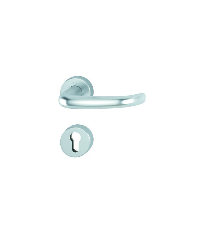 HOPPE Drückergarnitur San Francisco FS-1301/42H/42HS, Rosette, Profilzylinder gelocht, Vierkant 9mm, DIN Links-Rechts, TS 40 - 65mm, Befestigungstechnik mit Stütznocken, silber, naturfarben, eloxiert