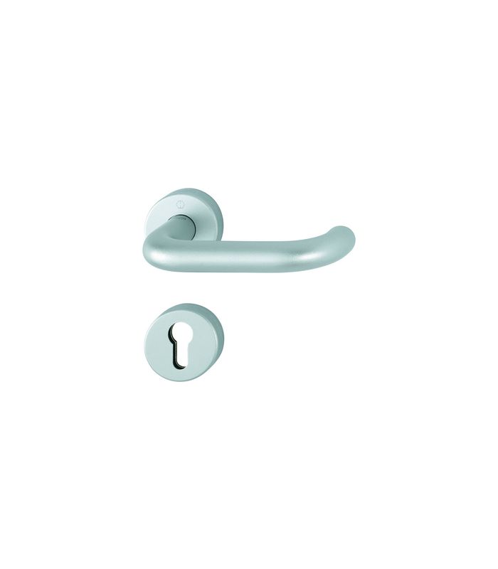 HOPPE Drückergarnitur Paris FS-138/42H/42HS, Rosette, Profilzylinder gelocht, Vierkant 9mm, DIN Links-Rechts, TS 40 - 65mm, Befestigungstechnik mit Stütznocken, silber, natur matt-SecuSan, eloxiert