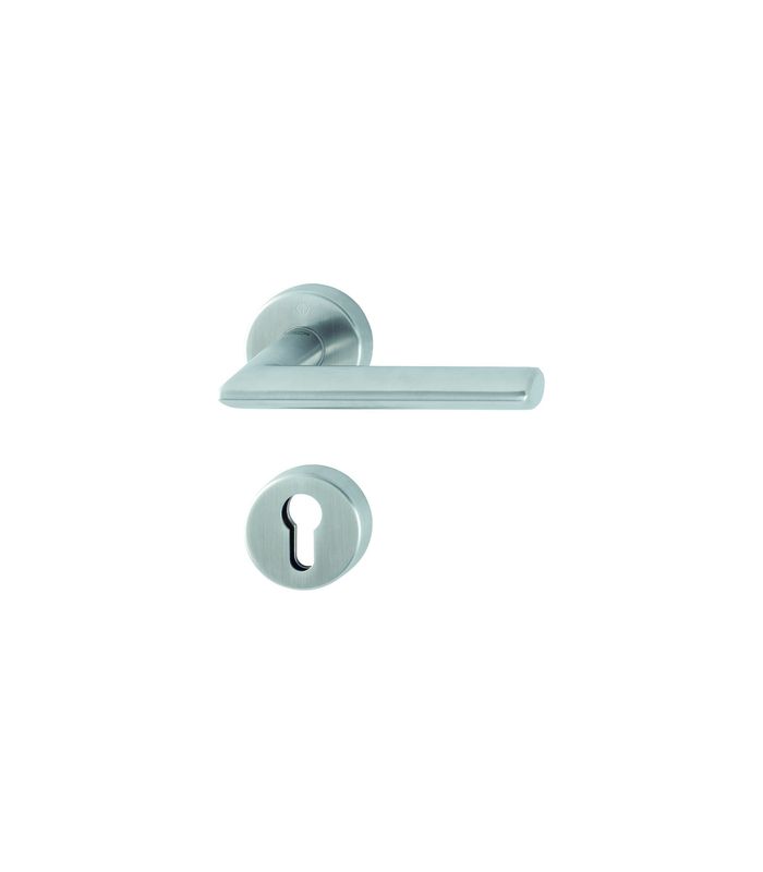 HOPPE Drückergarnitur Stockholm FS-E1140/42H/42HS, Rosette, Profilzylinder gelocht, Vierkant 9mm, DIN Links-Rechts, TS 40 - 65mm, Befestigungstechnik mit Stütznocken, grau, edelstahl matt-SecuSan