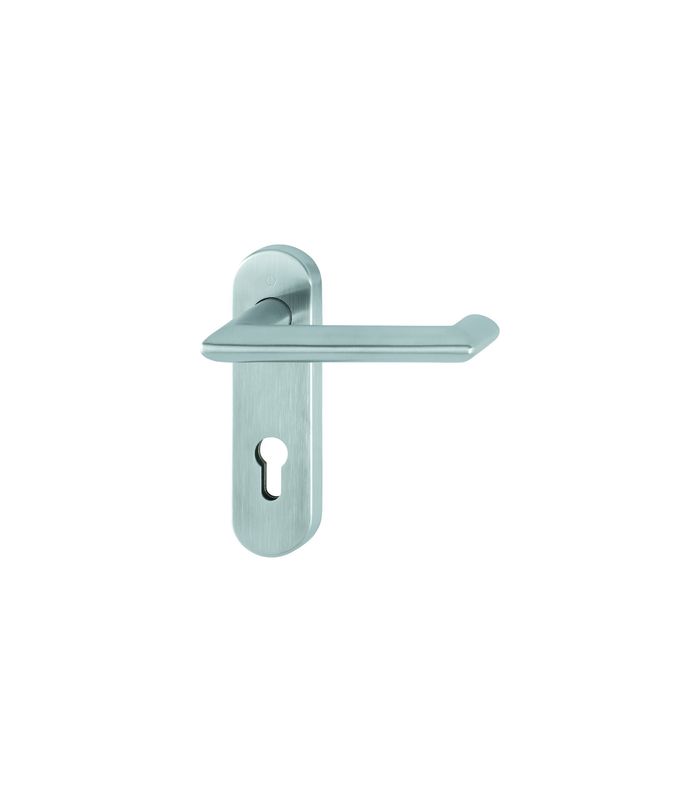 HOPPE Drückergarnitur Karlstad FS-E1141/353KH, Kurzschild, oval, Profilzylinder gelocht, Entfernung 72mm, Vierkant 9mm, Türstärke 40 - 65mm, Befestigungstechnik mit Stütznocken, grau, edelstahl matt