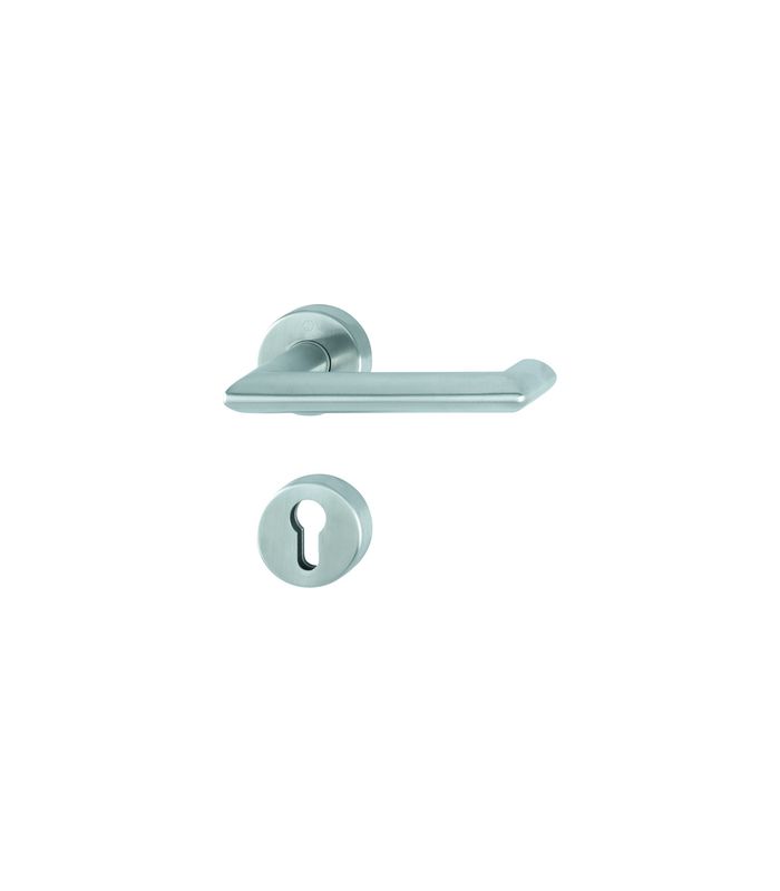 HOPPE Drückergarnitur Karlstad FS-E1141/42H/42HS, Rosette, Profilzylinder gelocht, Vierkant 9mm, DIN Links-Rechts, TS 40 - 65mm, Befestigungstechnik mit Stütznocken, grau, edelstahl matt