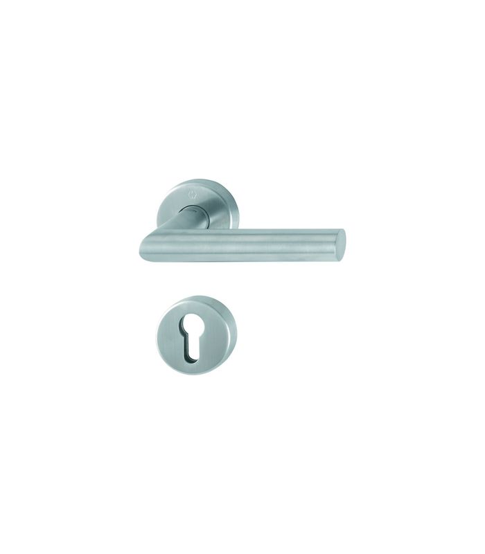 HOPPE Drückergarnitur Amsterdam FS-E1400/42H/42HS, Rosette, Profilzylinder gelocht, Vierkant 9mm, DIN Links-Rechts, TS 40 - 65mm, Befestigungstechnik mit Stütznocken, grau, edelstahl matt-SecuSan