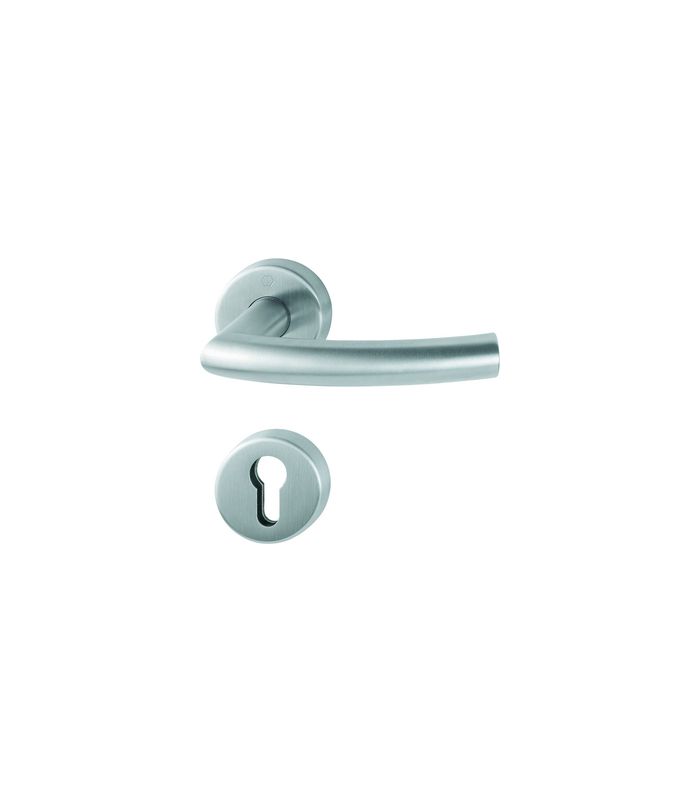 HOPPE Drückergarnitur Trondheim FS-E1430/42H/42HS, Rosette, Profilzylinder gelocht, Vierkant 9mm, DIN Links-Rechts, TS 40 - 65mm, Befestigungstechnik mit Stütznocken, grau, edelstahl matt