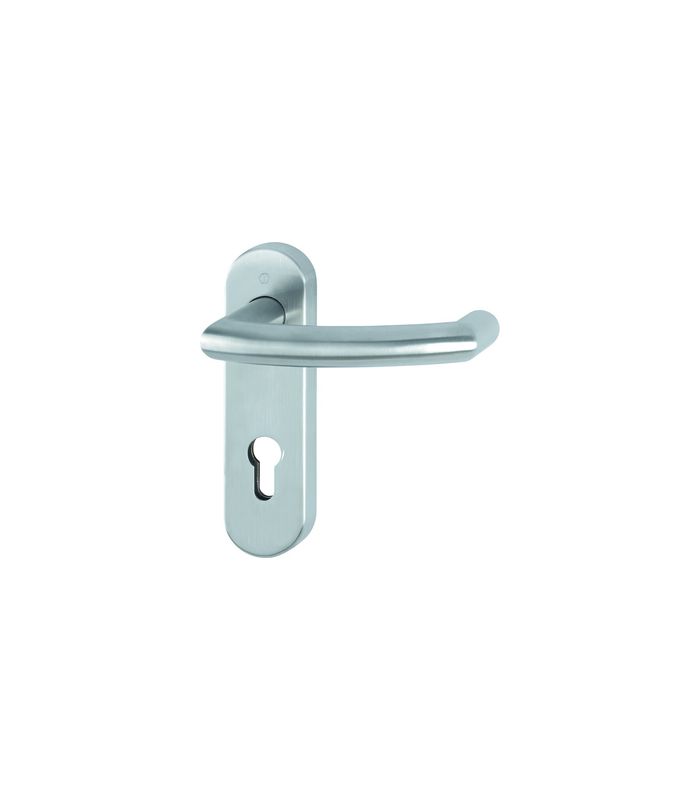HOPPE Drückergarnitur Tromsø FS-E1431/353KH, Kurzschild, oval, Profilzylinder gelocht, Entfernung 72mm, Vierkant 9mm, Türstärke 40 - 65mm, Befestigungstechnik mit Stütznocken, grau, edelstahl matt