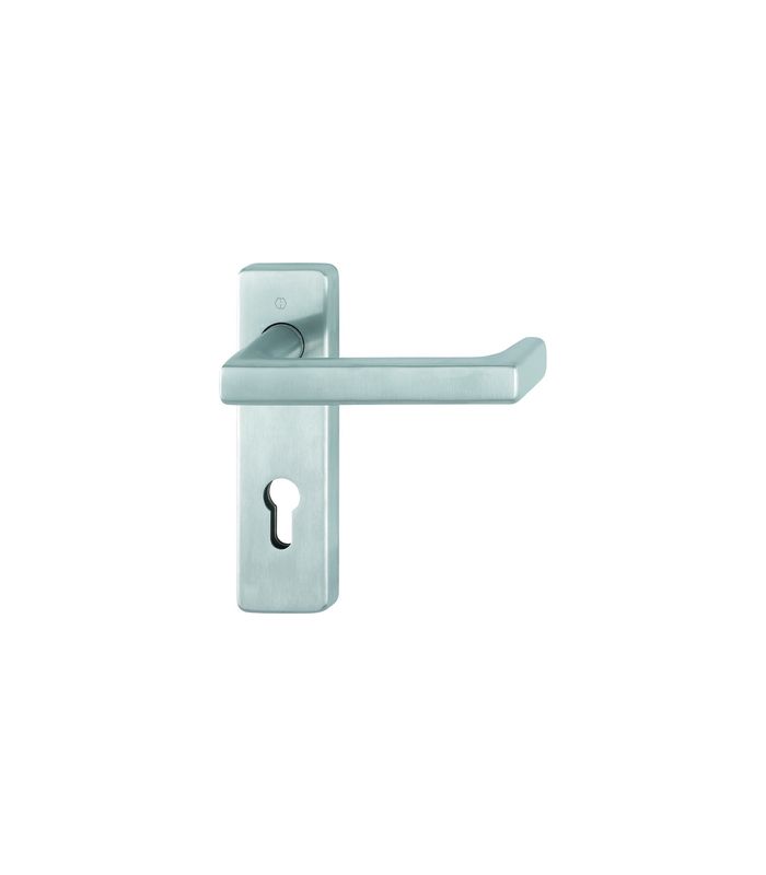 HOPPE Drückergarnitur Detroit FS-E1644/202KH, Kurzschild, eckig, Profilzylinder gelocht, Entfernung 72mm, Vierkant 9mm, Türstärke 40 - 65mm, Befestigungstechnik mit Stütznocken, grau, edelstahl matt