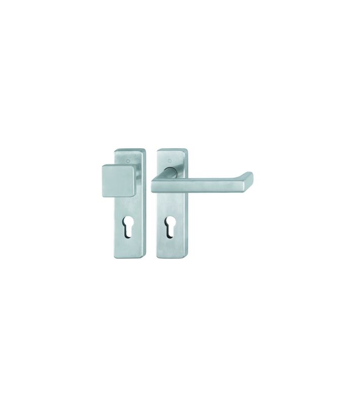 HOPPE Wechselgarnitur Detroit FS-E43L/202KH/1644, Kurzschild, eckig, Profilzylinder gelocht, Entfernung 72mm, Vierkant 9mm, Türstärke 40 - 65mm, Befestigungstechnik mit Stütznocken, grau, edelstahl matt