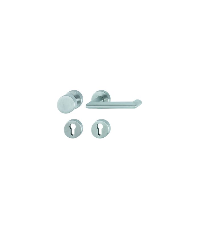 HOPPE Wechselgarnitur Karlstad FS-E58/42H/42HS/1141, Rosette, Profilzylinder gelocht, Vierkant 9mm, DIN Links-Rechts, TS 40 - 65mm, Befestigungstechnik mit Stütznocken, grau, edelstahl matt