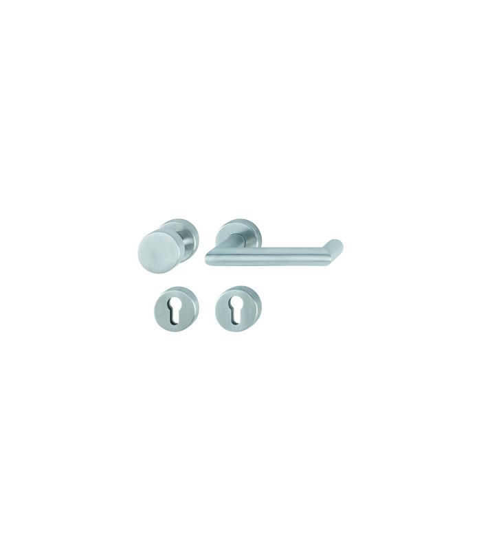 HOPPE Wechselgarnitur Rotterdam FS-E58/42H/42HS/1401, Rosette, Profilzylinder gelocht, Vierkant 9mm, DIN Links-Rechts, TS 40 - 65mm, Befestigungstechnik mit Stütznocken, grau, edelstahl matt