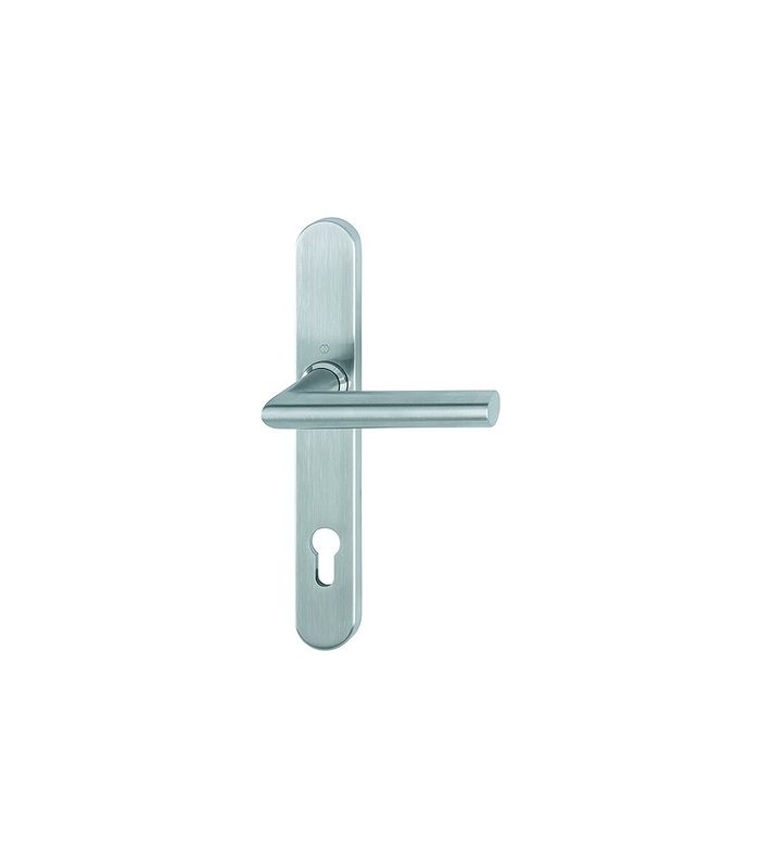 HOPPE Halbgarnitur Amsterdam E1400F/3357SN, Langschild, oval, Profilzylinder gelocht, Entfernung 92mm, Vierkant 8mm, Befestigungstechnik mit Stütznocken, grau, edelstahl matt