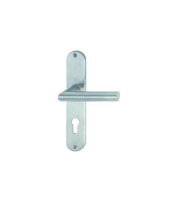 HOPPE Drückergarnitur Amsterdam E1400Z/302, Langschild, oval, Profilzylinder gelocht, Entfernung 72mm, Vierkant 8mm, Türstärke 35 - 45mm, Befestigungstechnik ohne Stütznocken, grau, edelstahl matt