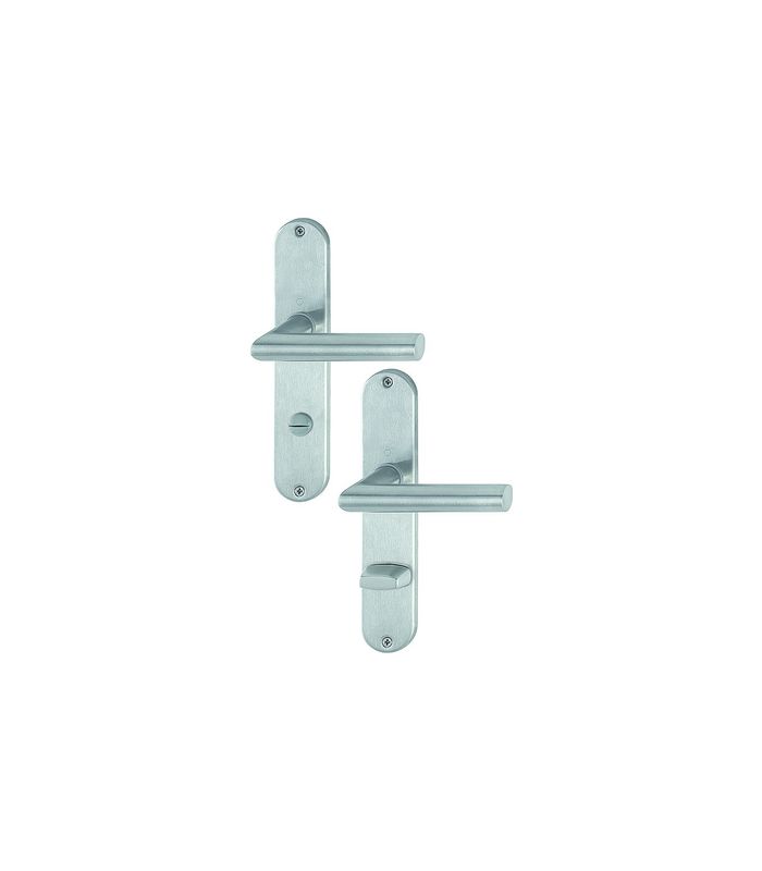 HOPPE Drückergarnitur Amsterdam E1400Z/302, Langschild, oval, WC Schlitzkopf, Entfernung 78mm, Vierkant 8mm, Riegel-Vierkant 8mm, Türstärke 37 - 42mm, Befestigungstechnik ohne Stütznocken, grau, edelstahl matt
