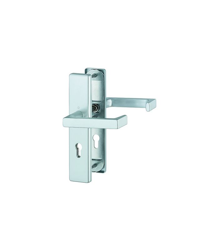 HOPPE Sicherheits-Drückergarnitur Detroit FS-1644F/2221/2210, Langschild eckig, 12mm, ES 1, ohne Zylinderabdeckung, Profilzylinder gelocht, Entfernung 72mm, Vierkant 9mm, Türstärke 42-47mm, naturfarben eloxiert