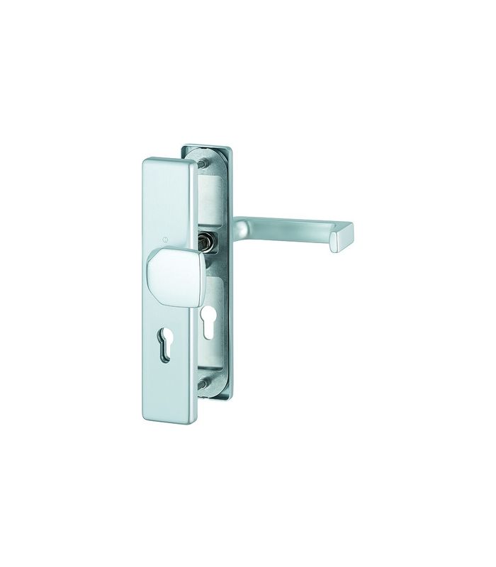 HOPPE Sicherheits-Wechselgarnitur Detroit FS-61G/2221/2210/1644F, Langschild eckig, 12mm, ES 1, ohne Zylinderabdeckung, Profilzylinder gelocht, Entfernung 72mm, Vierkant 9mm, Türstärke 42-47mm, naturfarben eloxiert