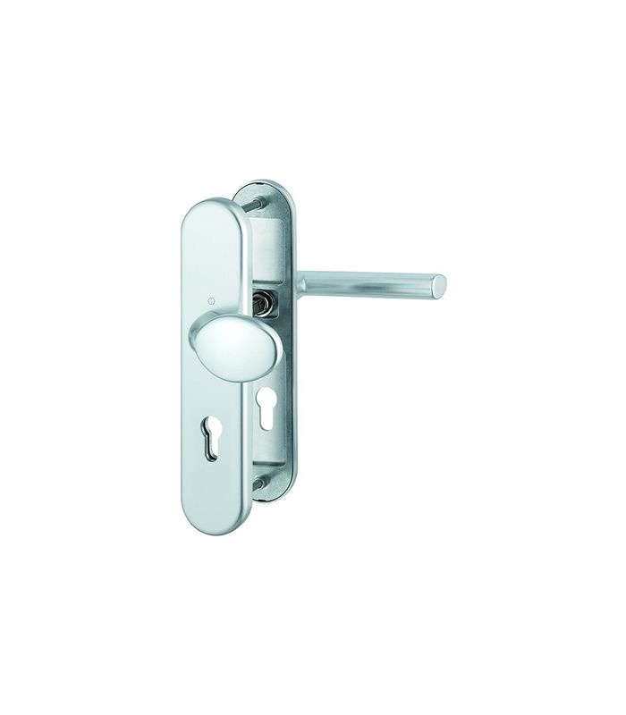 HOPPE Sicherheits-Wechselgarnitur Stockholm FS-76G/3331/3310/1140F, Langschild oval, 12mm, ES 1, ohne Zylinderabdeckung, Profilzylinder gelocht, Entfernung 72mm, Vierkant 9mm, Türstärke 42-47mm, naturfarben eloxiert
