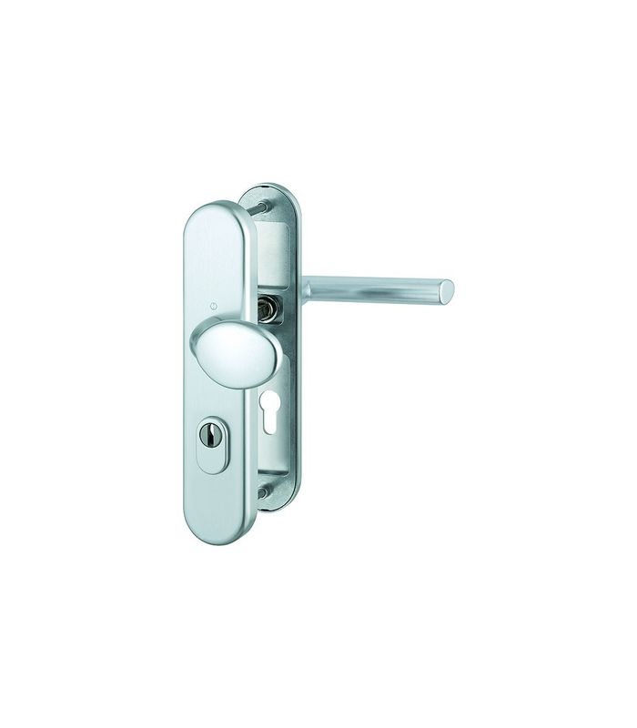 HOPPE Sicherheits-Wechselgarnitur Stockholm FS-76G/3332ZA/3310/1140F, Langschild oval, 15mm, ES 1, mit Zylinderabdeckung, Profilzylinder gelocht, Entfernung 72mm, Vierkant 9mm, Türstärke 42-47mm, naturfarben eloxiert