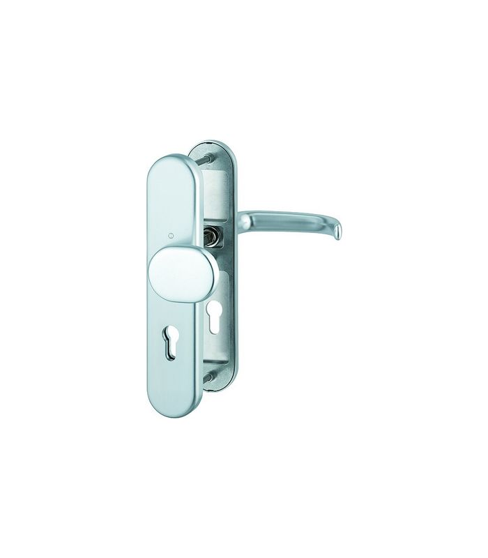 HOPPE Sicherheits-Wechselgarnitur San Francisco FS-86G/3331/3310/1301F, Langschild oval, 12mm, ES 1, ohne Zylinderabdeckung, Profilzylinder gelocht, Entfernung 72mm, Vierkant 9mm, Türstärke 42-47mm, naturfarben eloxiert