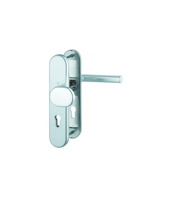HOPPE Sicherheits-Wechselgarnitur Amsterdam FS-86G/3331/3310/1400F, Langschild oval, 12mm, ES 1, ohne Zylinderabdeckung, Profilzylinder gelocht, Entfernung 72mm, Vierkant 9mm, Türstärke 42-47mm, naturfarben eloxiert