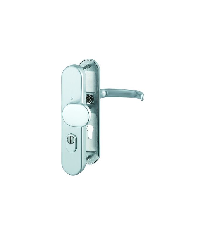 HOPPE Sicherheits-Wechselgarnitur San Francisco FS-86G/3332ZA/3310/1301F, Langschild oval, 15mm, ES 1, mit Zylinderabdeckung, Profilzylinder gelocht, Entfernung 72mm, Vierkant 9mm, Türstärke 42-47mm, naturfarben eloxiert