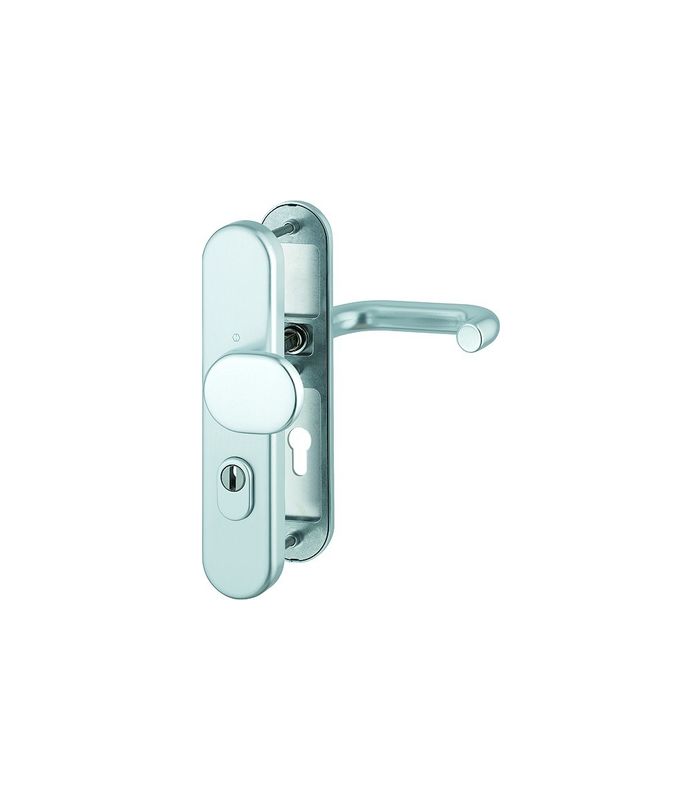 HOPPE Sicherheits-Wechselgarnitur Paris FS-86G/3332ZA/3310/138F, Langschild oval, 15mm, ES 1, mit Zylinderabdeckung, Profilzylinder gelocht, Entfernung 72mm, Vierkant 9mm, Türstärke 42-47mm, naturfarben eloxiert