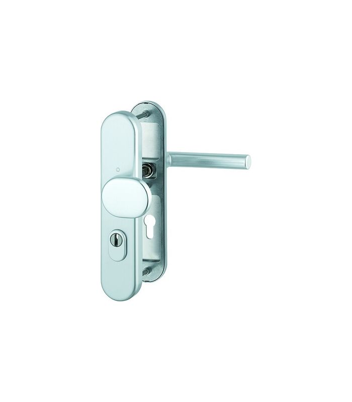 HOPPE Sicherheits-Wechselgarnitur Amsterdam FS-86G/3332ZA/3310/1400F, Langschild oval, 15mm, ES 1, mit Zylinderabdeckung, Profilzylinder gelocht, Entfernung 72mm, Vierkant 9mm, Türstärke 42-47mm, naturfarben eloxiert
