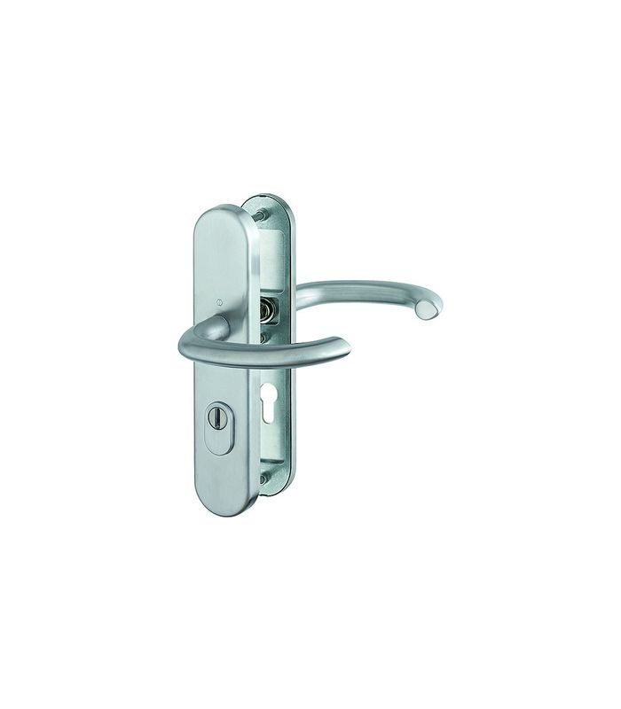 HOPPE Sicherheits-Drückergarnitur Marseille FS-E1138F/3332ZA/3310, Langschild oval, 15mm, ES 1, mit Zylinderabdeckung, Profilzylinder gelocht, Entfernung 72mm, Vierkant 9mm, Türstärke 42-47mm, edelstahl matt