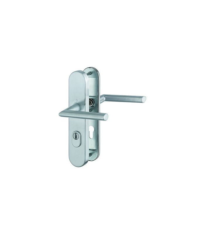HOPPE Sicherheits-Drückergarnitur Stockholm FS-E1140F/3332ZA/3310, Langschild oval, 15mm, ES 1, mit Zylinderabdeckung, Profilzylinder gelocht, Entfernung 72mm, Vierkant 9mm, Türstärke 42-47mm, edelstahl matt