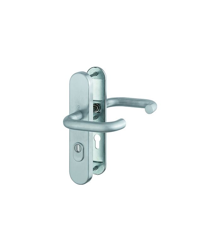 HOPPE Sicherheits-Drückergarnitur Paris FS-E138F/3332ZA/3310, Langschild oval, 15mm, ES 1, mit Zylinderabdeckung, Profilzylinder gelocht, Entfernung 72mm, Vierkant 9mm, Türstärke 42-47mm, edelstahl matt