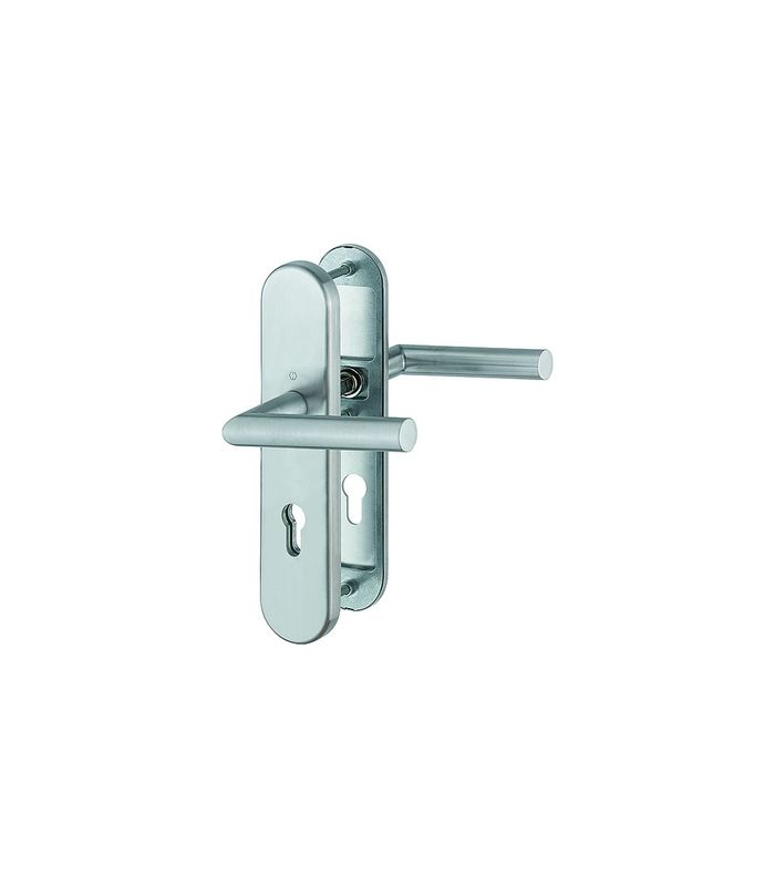 HOPPE Sicherheits-Drückergarnitur Amsterdam FS-E1400F/3331/3310, Langschild oval, 12mm, ES 1, ohne Zylinderabdeckung, Profilzylinder gelocht, Entfernung 72mm, Vierkant 9mm, Türstärke 42-47mm, edelstahl matt