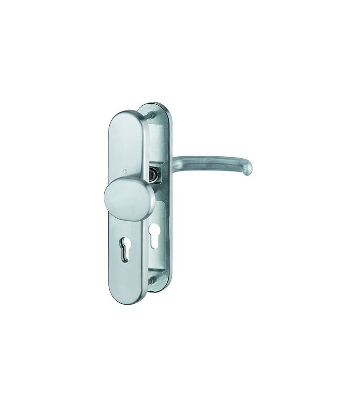 HOPPE Sicherheits-Wechselgarnitur San Francisco FS-E86G/3331/3310/1301F, Langschild oval, 12mm, ES 1, ohne Zylinderabdeckung, Profilzylinder gelocht, Entfernung 72mm, Vierkant 9mm, Türstärke 42-47mm, edelstahl matt